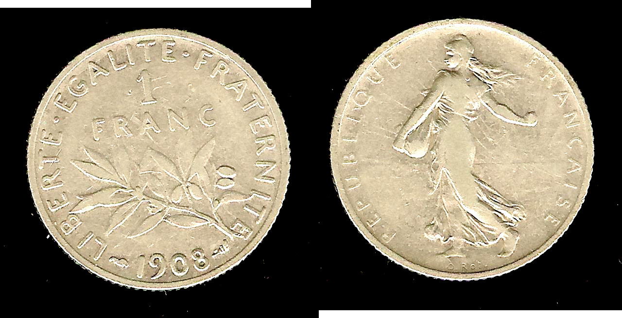 1 franc Semeuse 1908 Paris TTB-